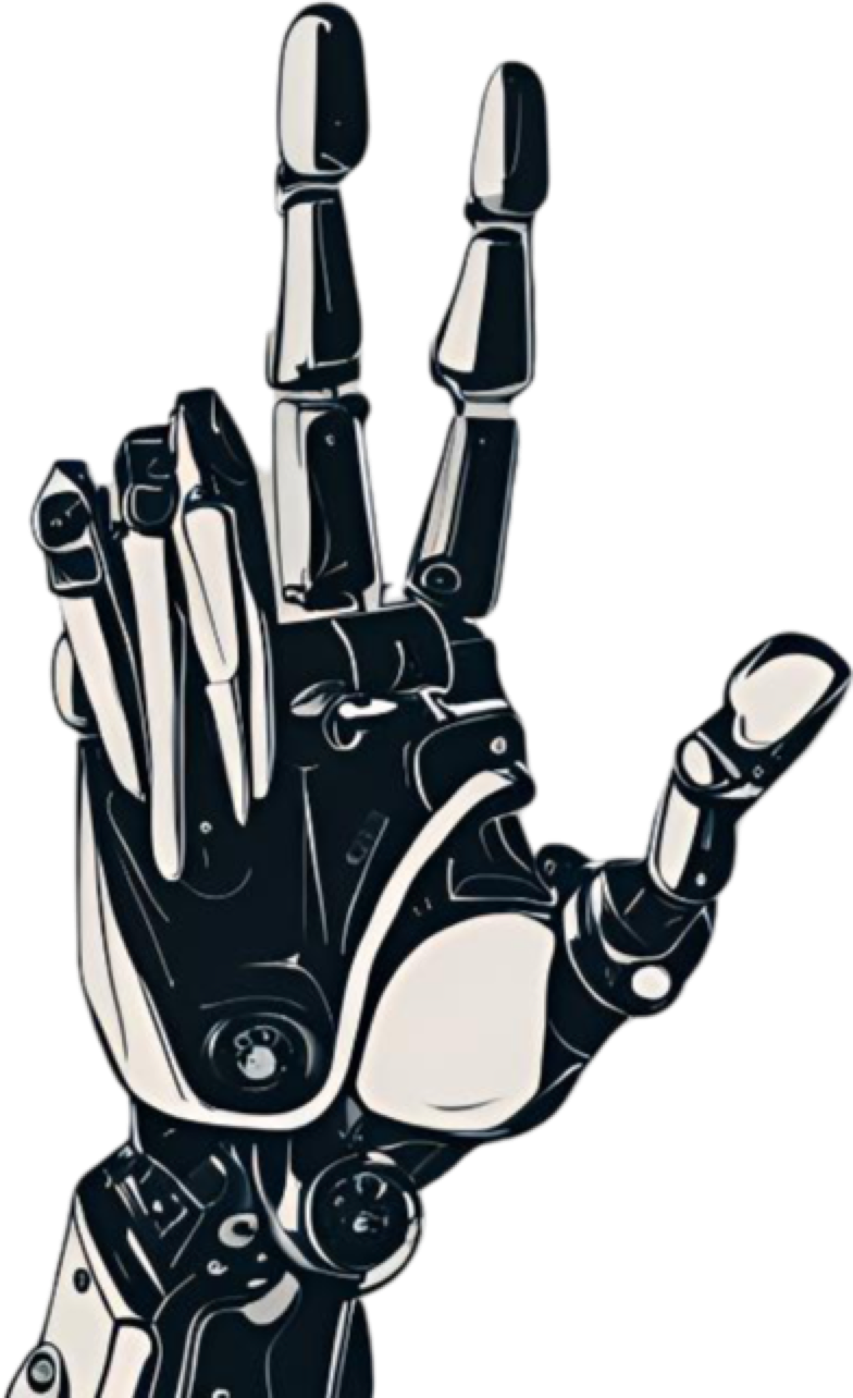 robot hand reaching for the text above